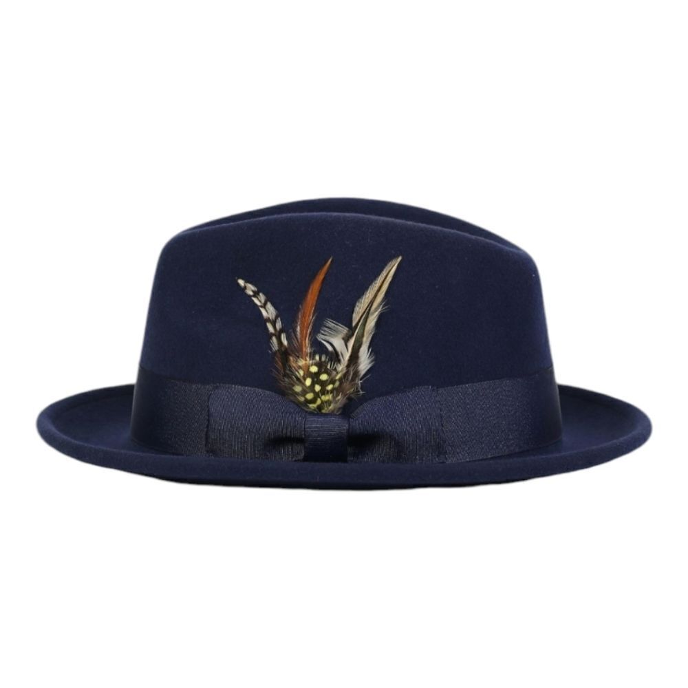 MEN'S MONTIQUE 2" SNAP BRIM CRUSHABLE 100% WOOL FELT FEDORA HAT. H10 NAVY.